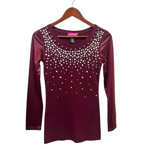 Vintage Y2K Say What? Studded Long Sleeve Crew Neck Maroon Whimsigoth Rock Small